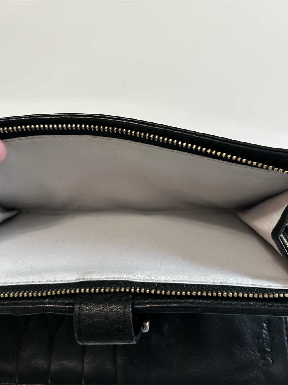 Cole Haan Black Pebbled Leather Zip Wallet with Snap Strap - Picture 6 of 6